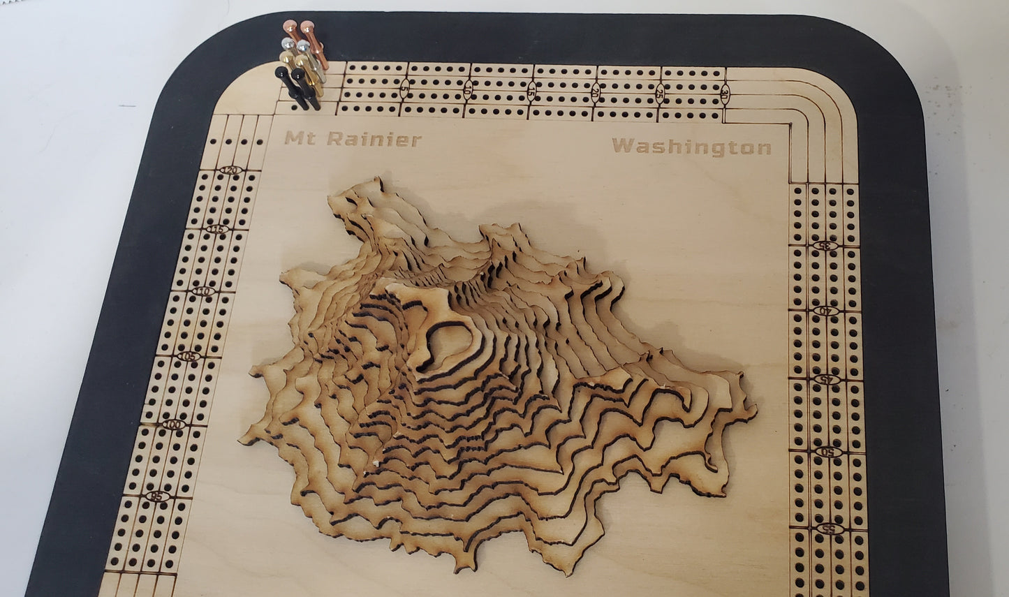 Mount Rainier 4 Lane Cribbage Board