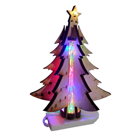 3D wooden Christmas Tree Ornament with LED Lights