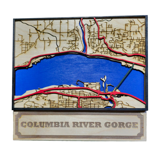 Laser Engraved map of Columbia Gorge - Hood River and White Salmon