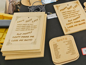 laser engraved cut shit lists