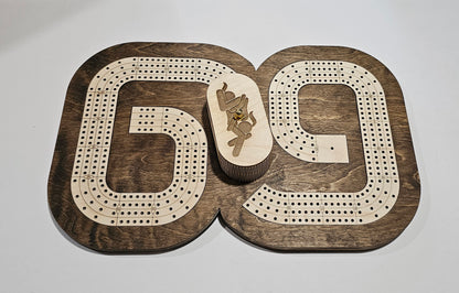 69 cribbage board with peg storage